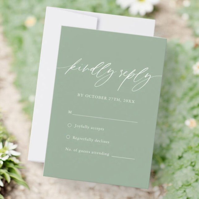 Sage Green Calligraphy Wedding Simple RSVP Card (Creator Uploaded)