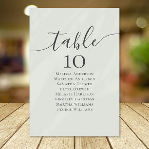 Sage Green Calligraphy Wedding Table Seating Chart Number