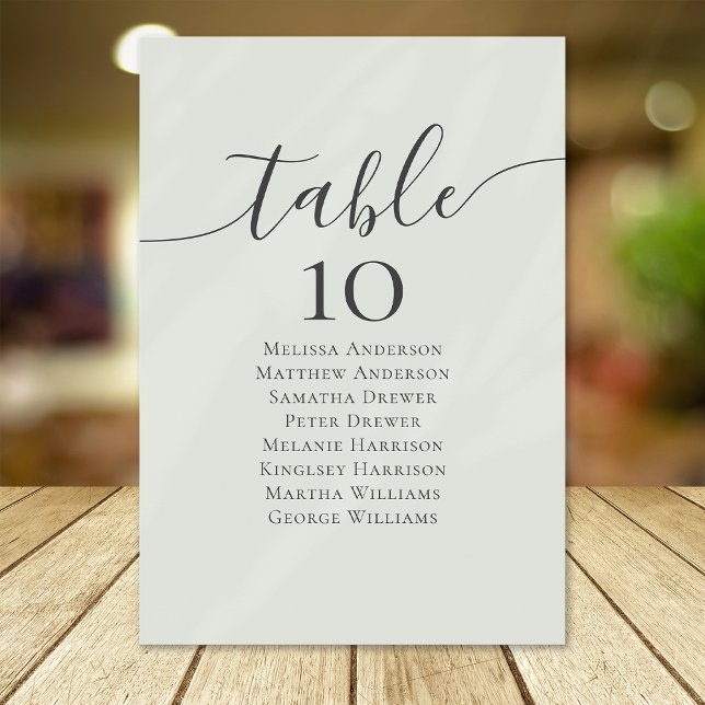 Sage Green Calligraphy Wedding Table Seating Chart Table Number (Creator Uploaded)