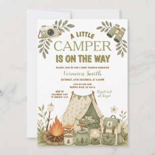Sage Green Camping A little Camper Baby Shower Invitation