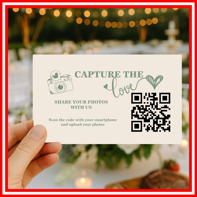 Sage Green Capture The Love QR Code Wedding Enclosure Card (Creator Uploaded)