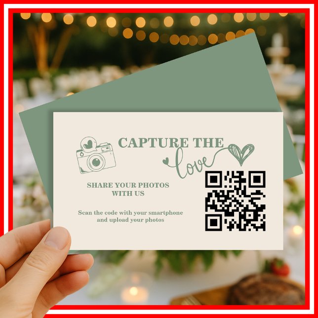 Sage Green Capture The Love QR Code Wedding Enclosure Card (Creator Uploaded)