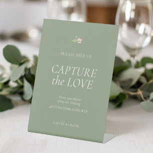 Sage Green   Capture the Love Wedding Table Top  Pedestal Sign