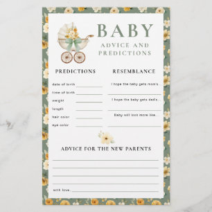 Sage Green Carriage Baby Advice & Predictions Card