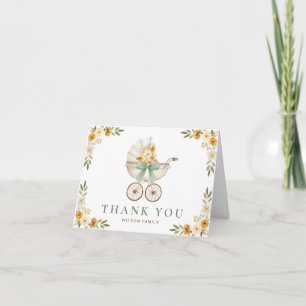 Sage Green Carriage Baby Shower Thank You Card