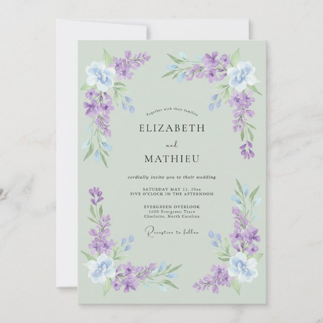 Sage Green Cascading Spring Wedding Invitation (Front)