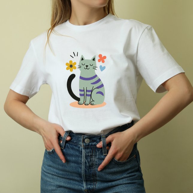 Sage Green Cat Boho Floral Mid Century Art T-Shirt (Sage Green Cat Boho Floral Mid Century Art )