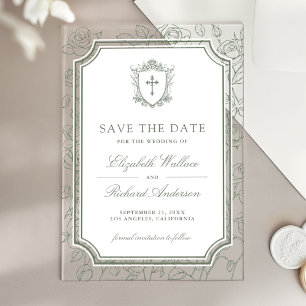 Sage Green Catholic Wedding Save the Date Acrylic Invitations