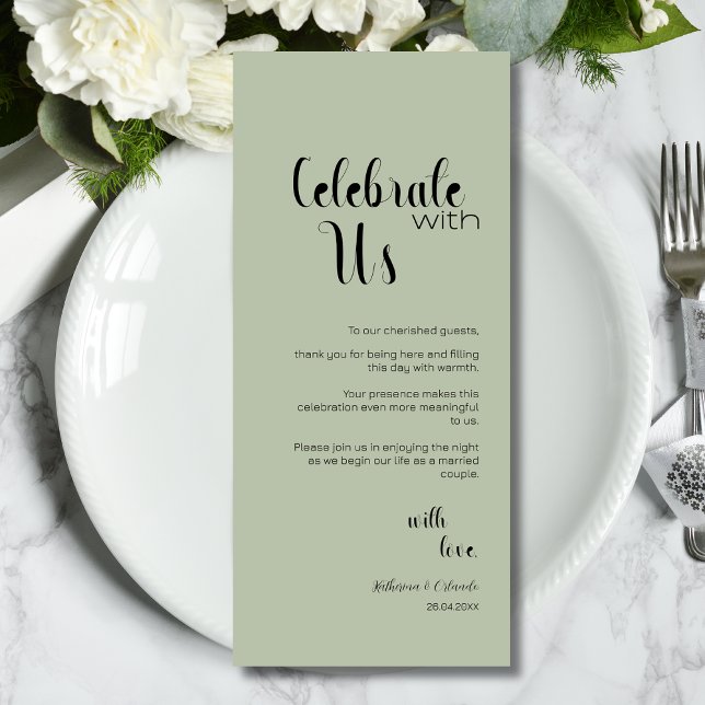 Sage Green Celebrate With Us Place Setting Cards (Creator Uploaded)