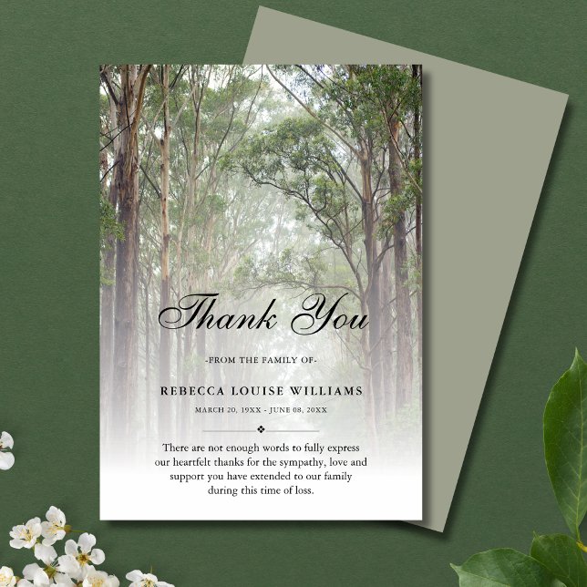Sage Green Celebration of Life Funeral Forest  Thank You Card (Creator Uploaded)