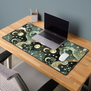 Sage Green Celestial Moon for Calm Astrology Decor Desk Mat