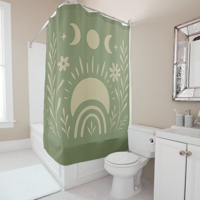 Sage Green Celestial Shower Curtain (In Situ)