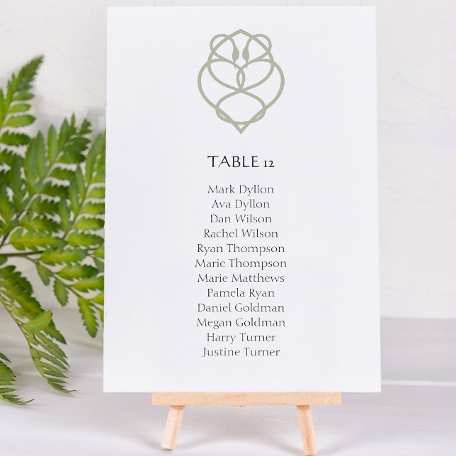 Sage Green Celtic Irish Swan Love Knot Wedding Table Number (Creator Uploaded)