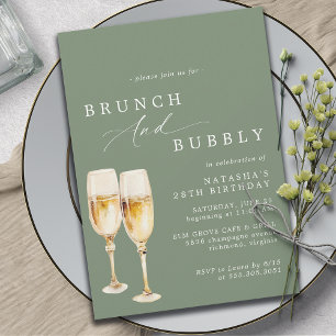 Sage Green   Champagne Birthday Brunch & Bubbly Invitation