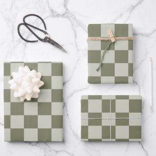 Sage Green Checkerboard Wrapping Paper Sheet