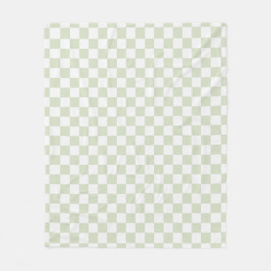 Sage Green Checkered Pattern Checkerboard Check Fleece Blanket