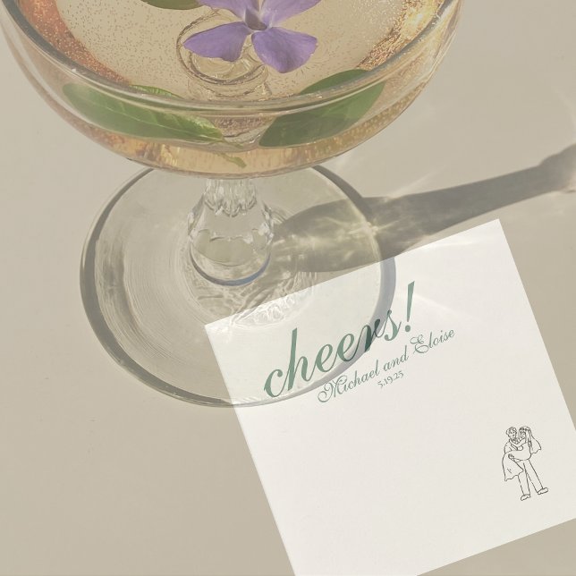 Sage Green Cheers Elegant Personalised Wedding Napkin (Modern Elegant Sage Green Wedding Suite Theme with options to personalize for your special day.)