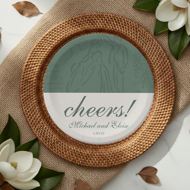 Sage Green Cheers Elegant Personalised Wedding Paper Plate (Sage Green Cheers Elegant Personalized Wedding Paper Plates)