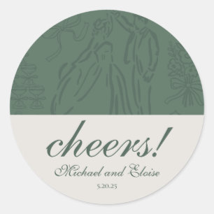 Sage Green Cheers Elegant Personalized Wedding Classic Round Sticker