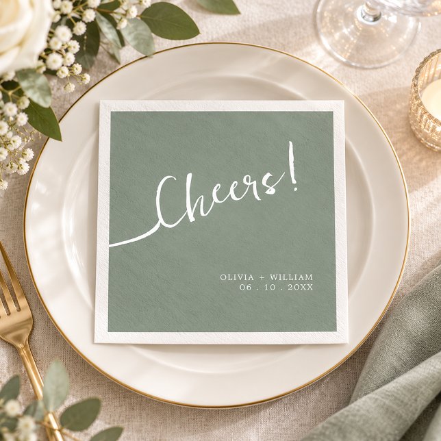 Sage Green Cheers Script Wedding Napkin (Sage Green Cheers Script Wedding)
