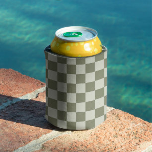 Sage Green Chequerboard Can Cooler