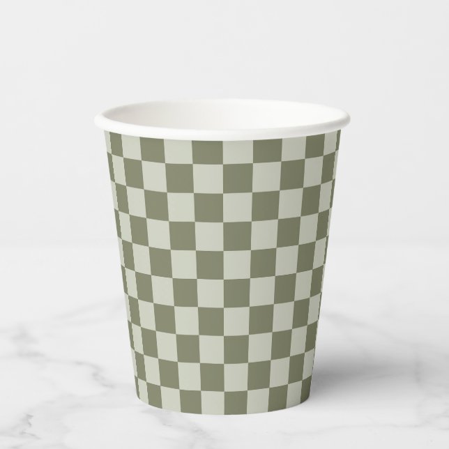 Sage Green Chequerboard Paper Cups (Front)