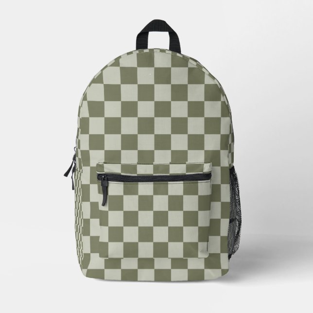 Sage Green Chequerboard Printed Backpack (Front)