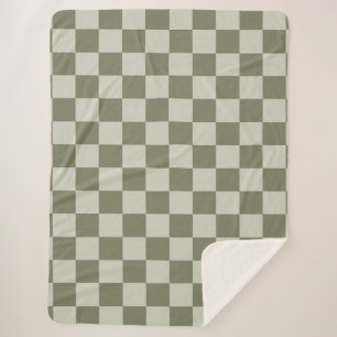 Sage Green Chequerboard Sherpa Blanket