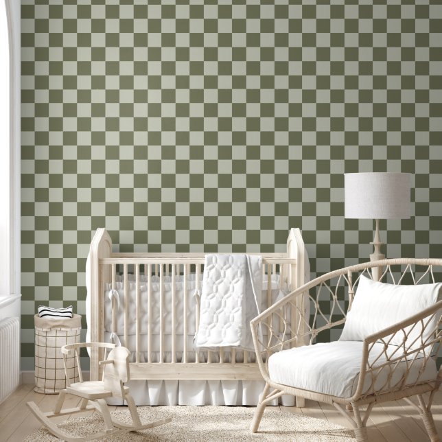 Sage Green Chequerboard Wallpaper (Kids)