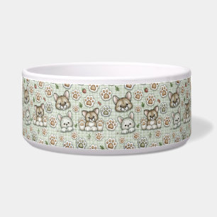 Sage Green Chequered Kitten Paw Print Ceramic Pet