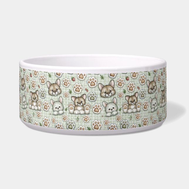 Sage Green Chequered Kitten Paw Print Ceramic Pet  (Front)