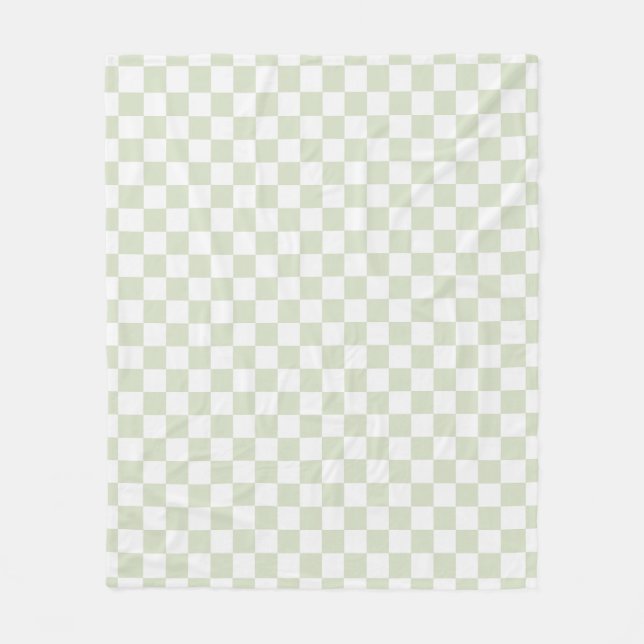 Sage Green Chequered Pattern Chequerboard Check Fleece Blanket (Front)