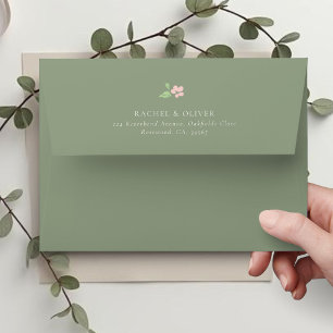 Sage Green Chic Blush Floral Wedding Envelope