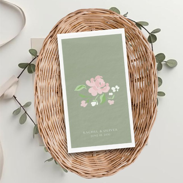 Sage Green | Chic Blush Floral Wedding Napkin (Creator Uploaded)
