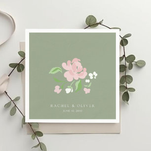 Sage Green Chic Blush Rose Wedding Invitation Napkin