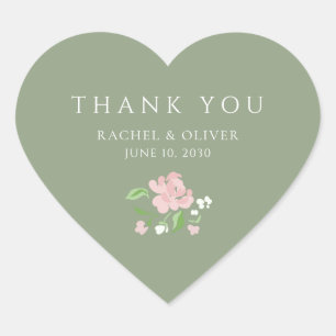 Sage Green   Chic Blush Wedding Thank you Heart Sticker