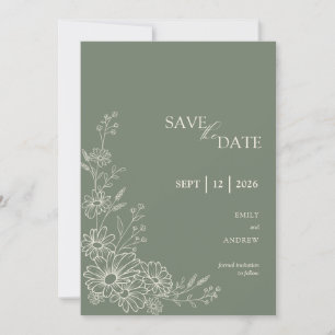 Sage Green Chic Botanical Daisy Garden Wedding Save The Date