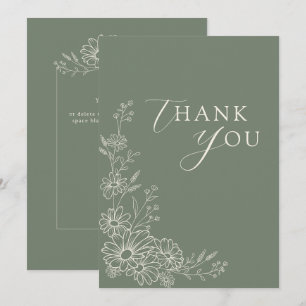 Sage Green Chic Botanical Daisy Garden Wedding Thank You Card