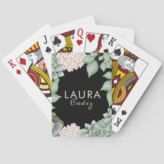 Sage Green Chic Country Floral & Foliage Frame Playing Cards (Back)