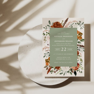 Sage green chic floral elegant wedding details QR Invitation