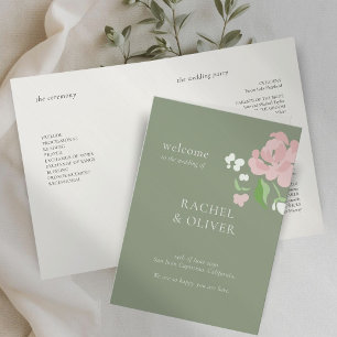 Sage Green   Chic Floral Wedding Folded Program Programme