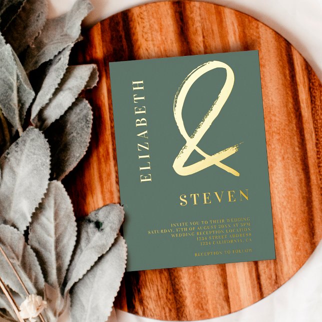 Sage green chic gold ampersand names photo wedding (Creator Uploaded)
