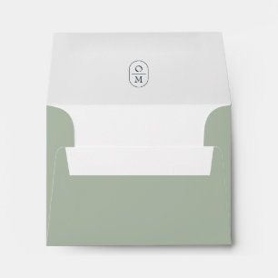 Sage Green Chic Minimal Monogram Wedding Envelope