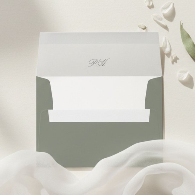 Sage Green | Chic Minimalist Calligraphy Wedding  Envelope (Creator Uploaded)