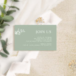 Sage Green, Chic Modern Join Us Reception Wedding  Enclosure Card<br><div class="desc">Elegant, sage green contemporary "Join Us" wedding reception enclosure card, with all text sections open to customisation. Leave the title as "JOIN US" or change it to "RECEPTION", "TIMELINE" or another. Design in a sage green background with white text in a modern elegant typography. Elegant and minimal design with fine...</div>