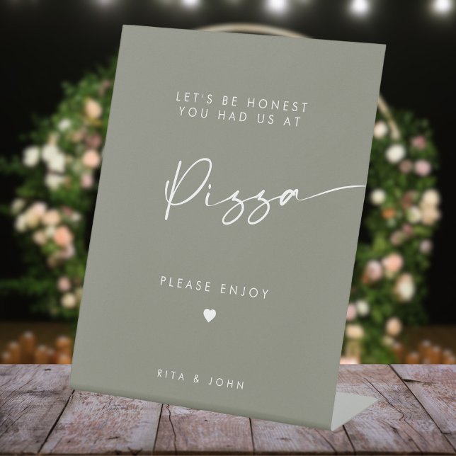 Sage Green Chic Modern Pizza Bar Wedding Sign (Creator Uploaded)
