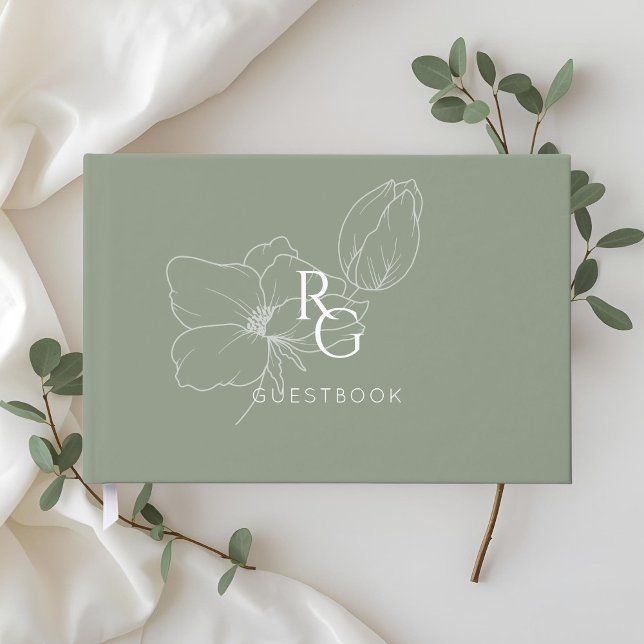 Sage Green | Chic Monogram Wedding Guest Book (Creator Uploaded)