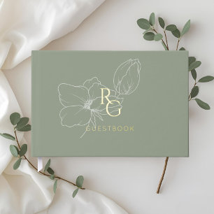 Sage Green   Chic Monogram Wedding Guest Book