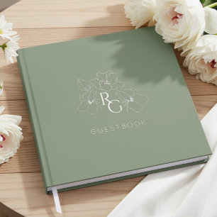 Sage Green Chic Monogram Wedding Guest Book