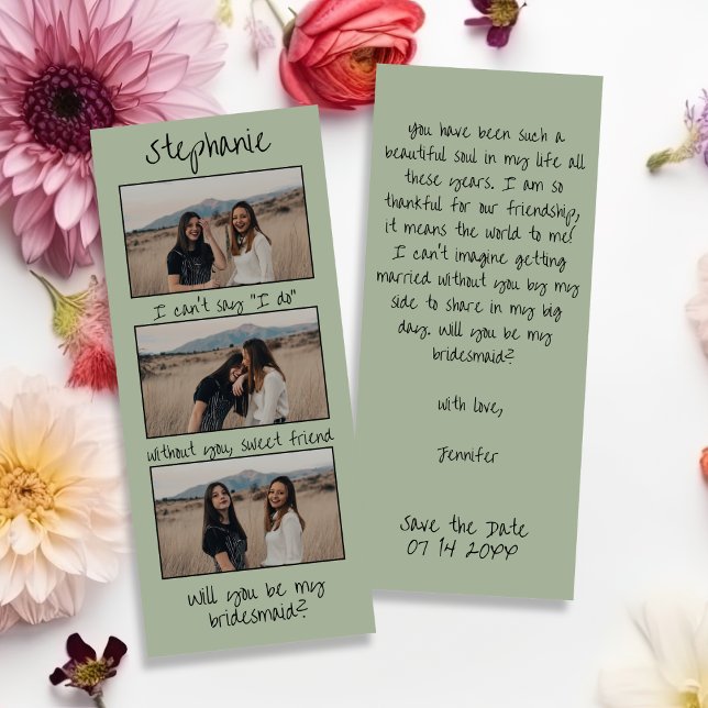 Sage Green Chic Photo Strip Bridesmaid Proposal Save The Date (Creator Uploaded)